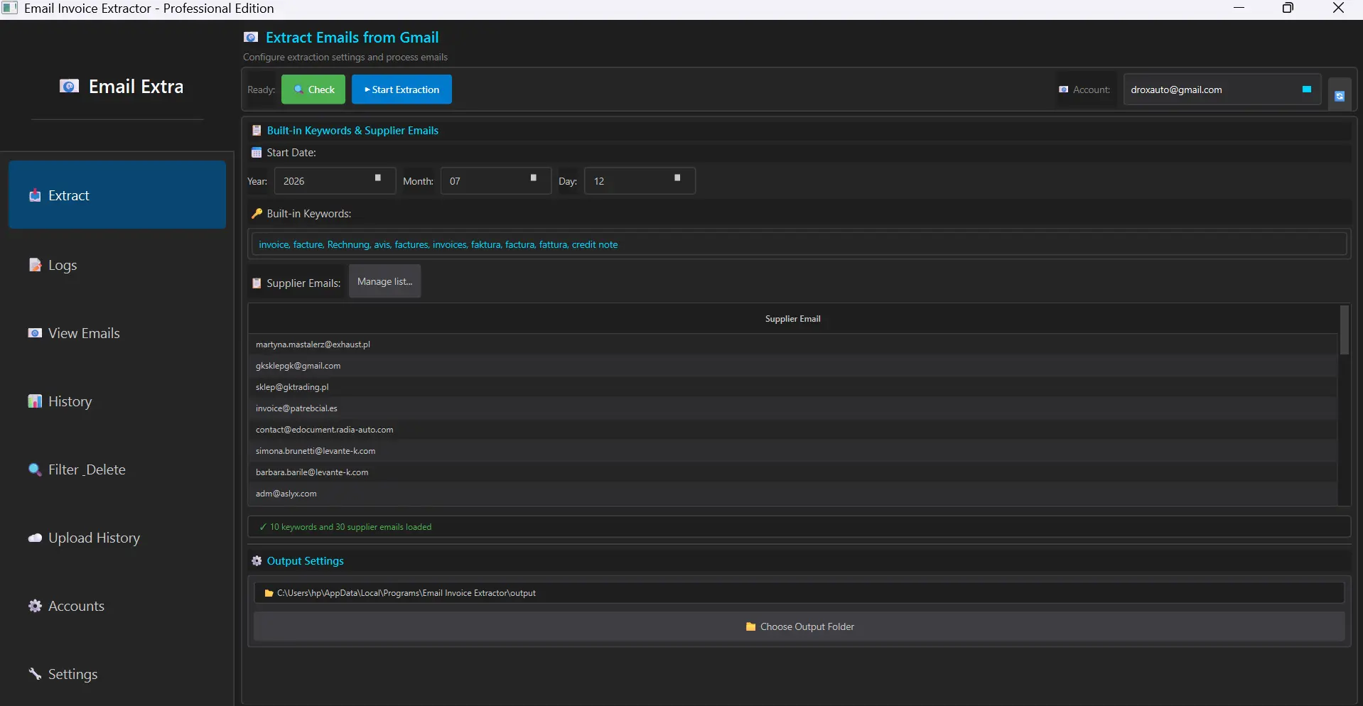 EmailNinja – Email Extraction & Invoice Processing Desktop App screenshot 1